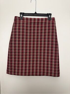 Ann Taylor Pink, Red, & Black Checkered Pencil Skirt | Office Siren | Preppy